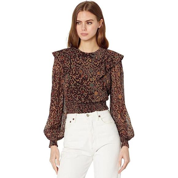 AllSaints Tops - AllSaints Elodie Halftone Animal Print Ruffle Crop Top
